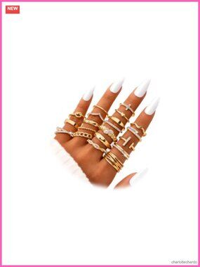 Women's Stacking Ring Set with Crystal Accents, Pave Setting, Knuckle & Midi,
